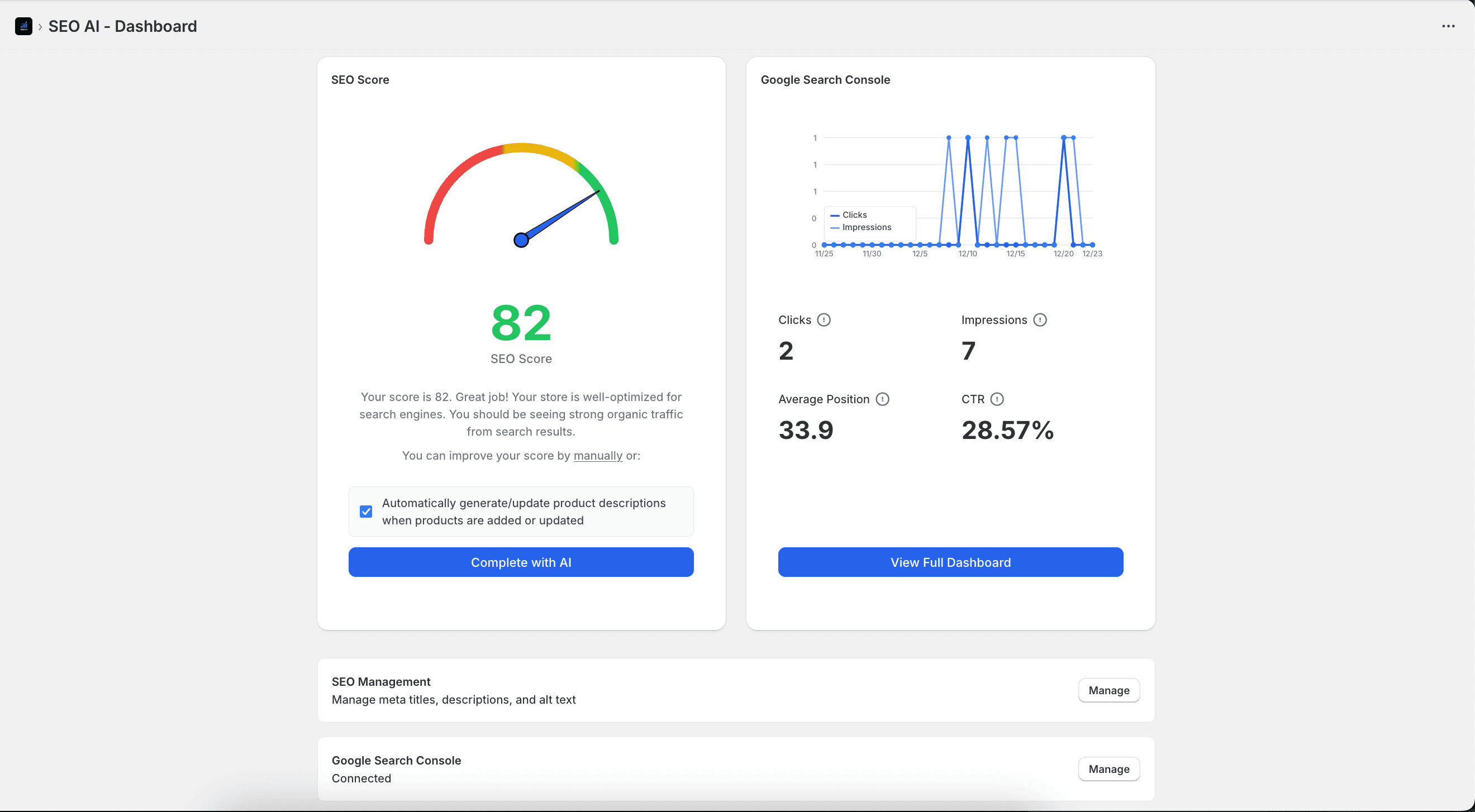 SEO Booster Dashboard Overview